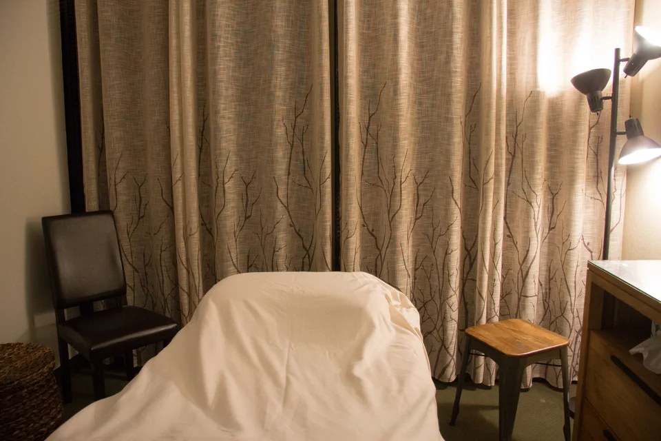 A sunlit treatment room at Evoke Acupuncture
